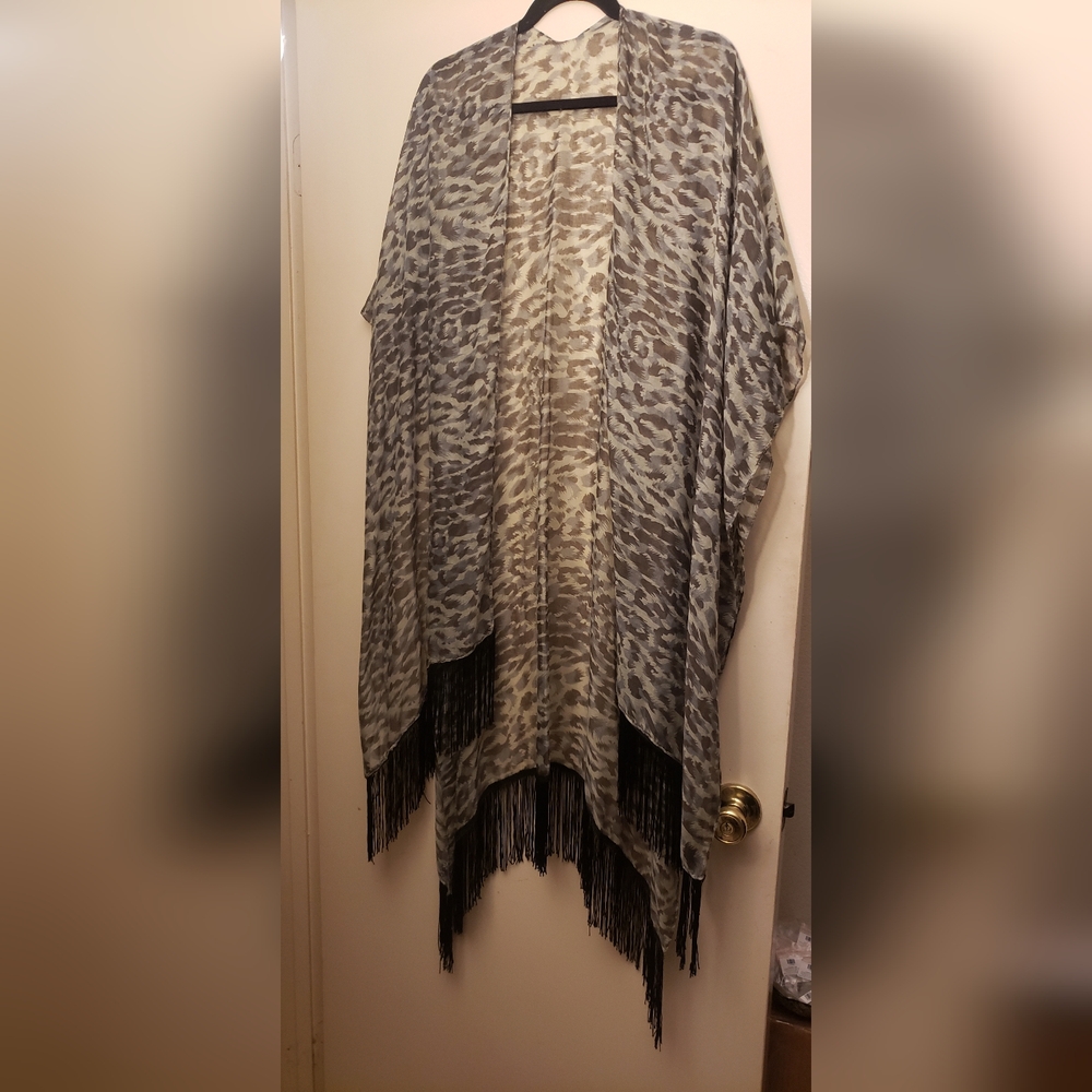 Leopard Shawl with fringe, new no tags